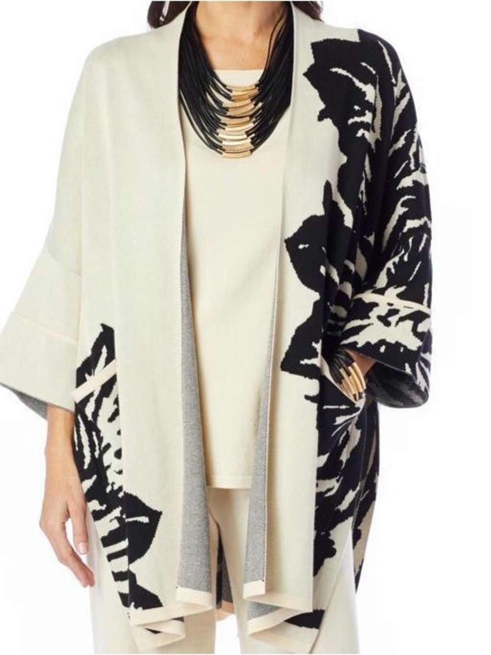 MarlaWynne Jacquard Knit Oversized Topper open light cardigan jacket w/ pockets